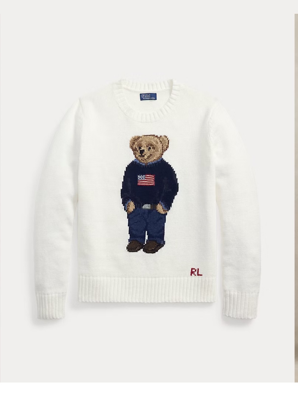 Polo by Ralph Lauren White Crewneck Sweater with Bear Motif